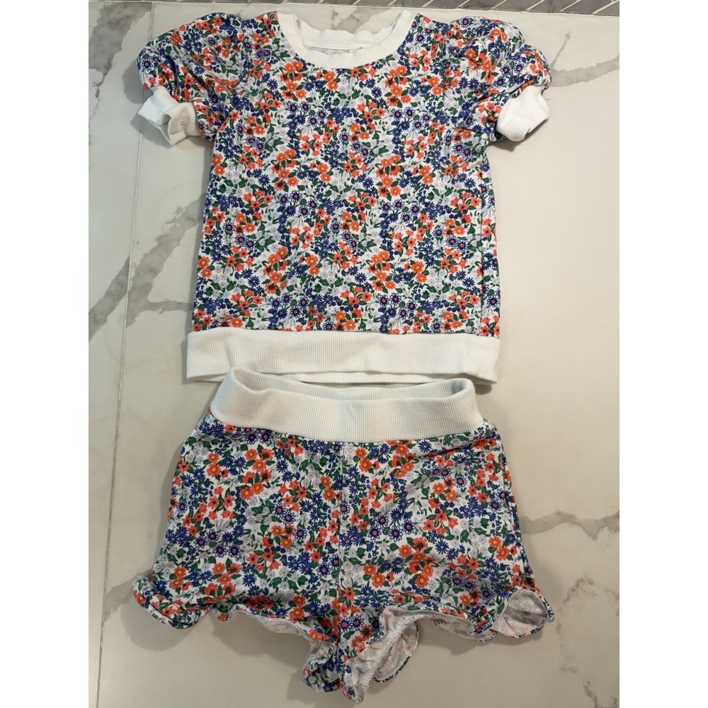 Janie And Jack Floral Set Girls Sz 4 Short Sleeve Preppy Tennis Ruffle Summer
